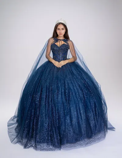 Nina Canacci Q128 Long Lace Quinceanera Sweet 16 Dress In Blue