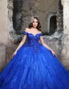 Nina Canacci Q129 Glitter Long Ball Gown Quinceanera Dress In Blue