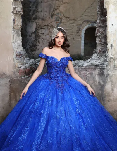 Nina Canacci Q129 Glitter Long Ball Gown Quinceanera Dress In Blue