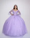 Nina Canacci Q132 Ball Gown Long Quinceanera Floral Dress In Purple