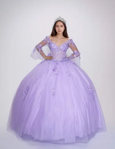 Nina Canacci Q132 Ball Gown Long Quinceanera Floral Dress In Purple