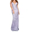 Nina Canacci Sequin Sleeveless Sheath Gown In Silver/lilac
