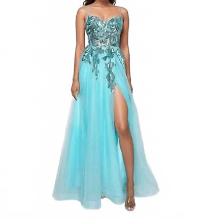 Nina Canacci Shimmering A-line Evening Prom Dress In Aqua In Blue