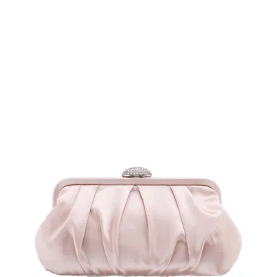 Nina Concord Pleated Satin Frame Clutch In Pearl Rose