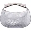 Nina Cory Diamond Quilted Faux Leather Top Handle Bag In Silver