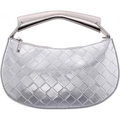 Nina Cory Diamond Quilted Faux Leather Top Handle Bag In Silver