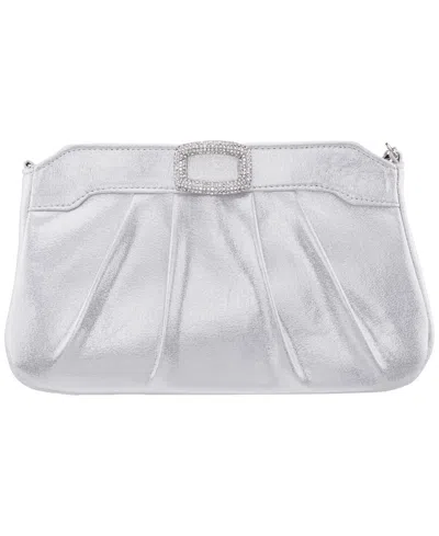 Nina Crystal Buckle Ornament Top Zipper Small Clutch Handbag In White