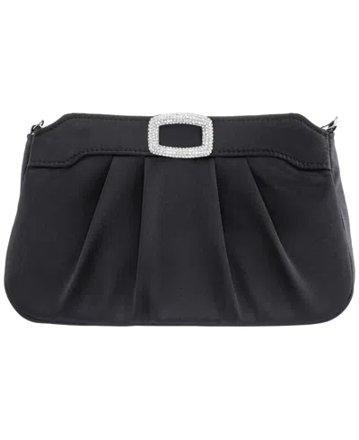 Nina Crystal Buckle Ornament Top Zipper Small Clutch Handbag In Black