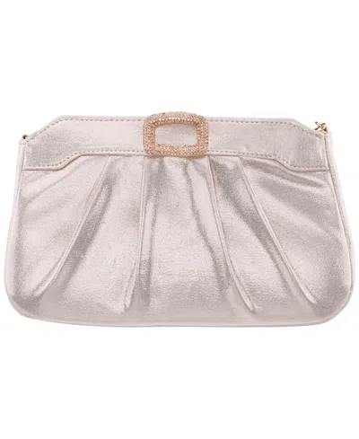 Nina Crystal Buckle Ornament Top Zipper Small Clutch Handbag In Silver