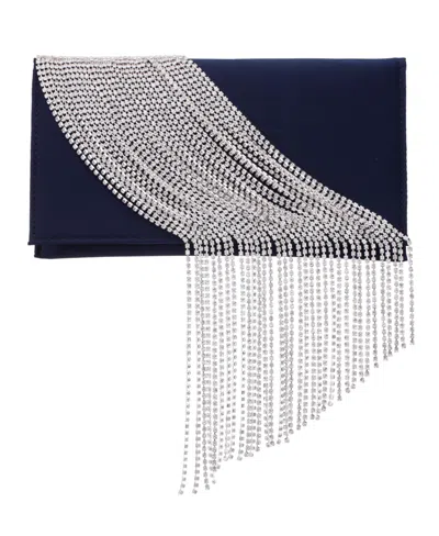 Nina Crystal Chain Slim Envelope Clutch In Navy