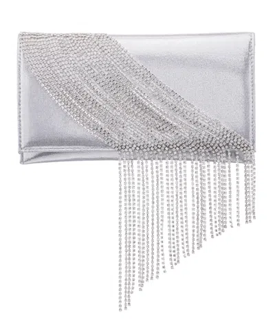 Nina Crystal Chain Slim Envelope Clutch In Silver