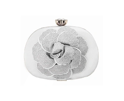 Nina Crystal Embellished Flower Minaudiere Handbag In White