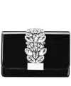 Nina Crystal Embellished Patent Flap Clutch In Black
