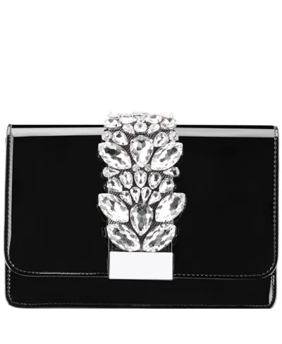 Nina Crystal Embellished Patent Flap Clutch In Black