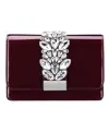 Nina Crystal Embellished Patent Flap Clutch In Bordeaux