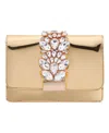 Nina Crystal Embellished Patent Flap Clutch In Gold