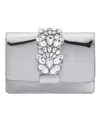 Nina Crystal Embellished Patent Flap Clutch In Silver