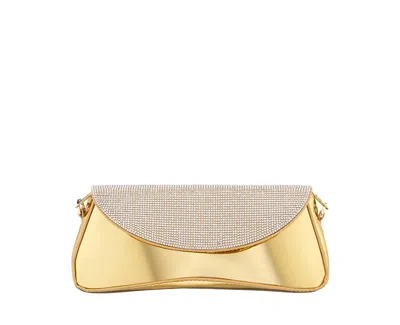 Nina Crystal Flap Mirror Metallic Patent Clutch Bag In Gold