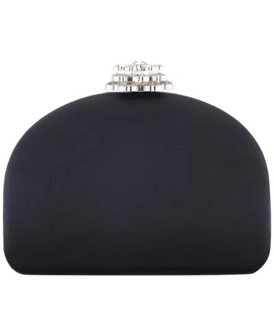 Nina Crystal Flower Clasp Minaudiere Mini Handbag In Black