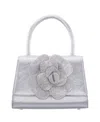 Nina Crystal Flower Embellished Metallic Satchel Bag In True Silver