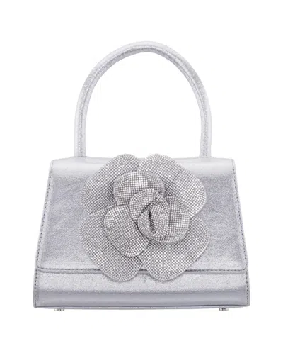 Nina Crystal Flower Embellished Metallic Satchel Bag In True Silver