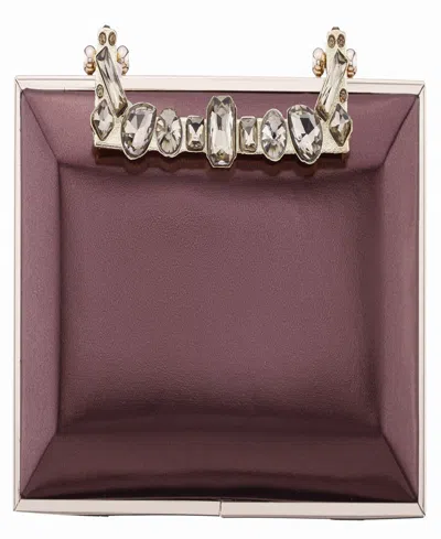 Nina Crystal Handle Lift Lock Clutch In Burgundy