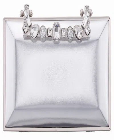 Nina Crystal Handle Lift Lock Clutch In Silver