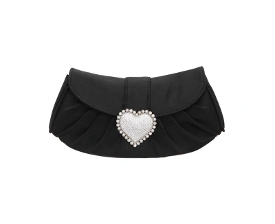 Nina Crystal Heart Adorned Clutch Handbag In Black