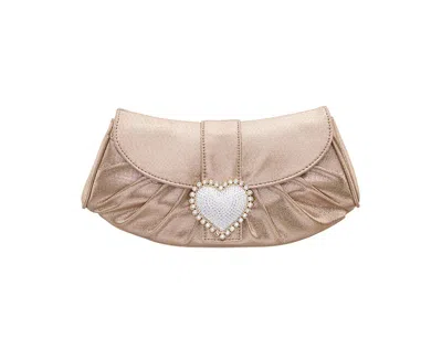 Nina Crystal Heart Adorned Clutch Handbag In Brown