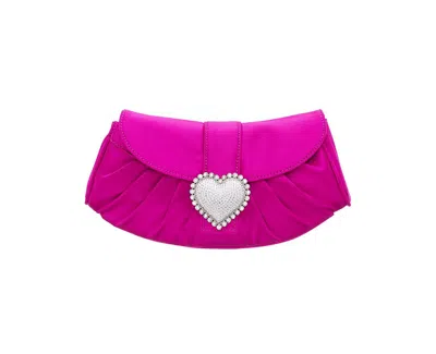Nina Crystal Heart Adorned Clutch Handbag In Pink