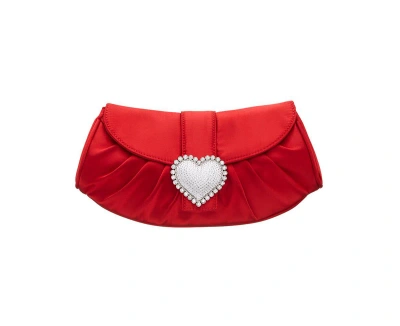 Nina Crystal Heart Adorned Clutch Handbag In Red Rouge