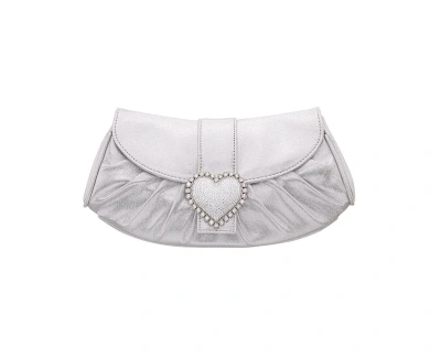 Nina Crystal Heart Adorned Clutch Handbag In True Silver