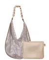 Nina Crystal Mesh Zipper Hobo Bag In Gold