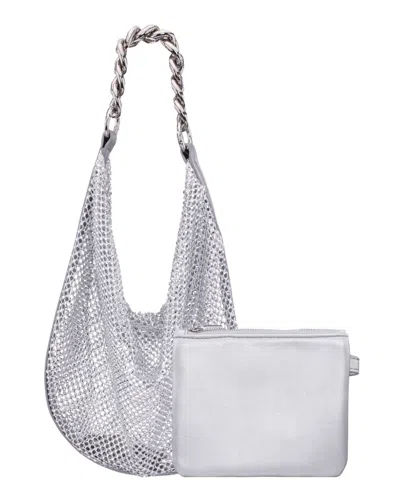Nina Crystal Mesh Zipper Hobo Bag In Silver