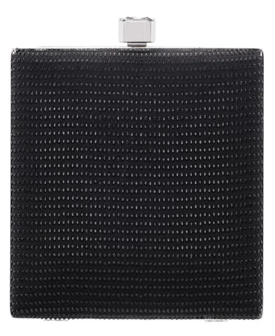 Nina Crystal Minaudiere Lift Lock Clutch In Black