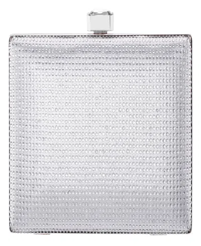 Nina Crystal Minaudiere Lift Lock Clutch In Silver
