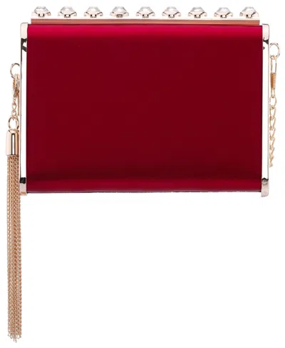 Nina Crystal Ornamented Minaudiere Tassel Lift Lock Clutch In Red