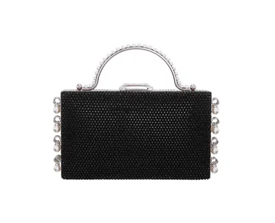 Nina Cultivated Pearl Dangle Crystal Embellished Minaudiere Clutch In Black