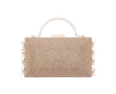 Nina Cultivated Pearl Dangle Crystal Embellished Minaudiere Clutch In Dark Gold