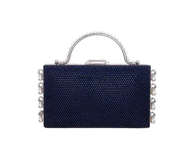 Nina Cultivated Pearl Dangle Crystal Embellished Minaudiere Clutch In Navy