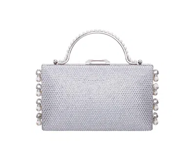 Nina Cultivated Pearl Dangle Crystal Embellished Minaudiere Clutch In Silver