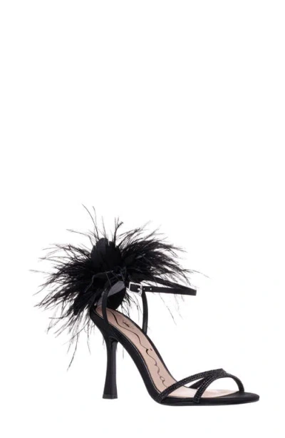 Nina Demi Faux Feather Ankle Strap Sandal In Black