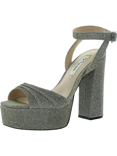 Nina Dorcas Womens Shimmer Ankle Strap Platform Sandals In Silver