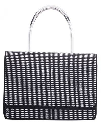 Nina Elongated Crystal Magnetic Snap Satchel Bag In Black