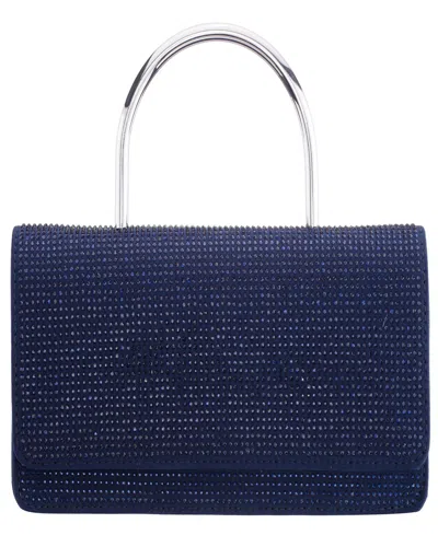 Nina Elongated Crystal Magnetic Snap Satchel Bag In Blue