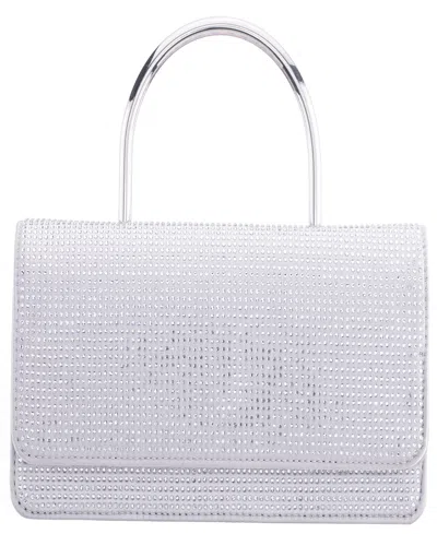 Nina Elongated Crystal Magnetic Snap Satchel Bag In Silver
