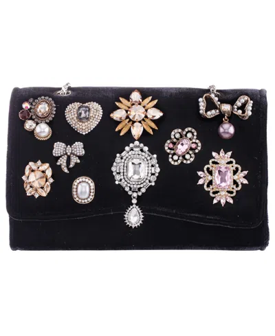 Nina Embellished Small Flap Clutch Handbag In Black