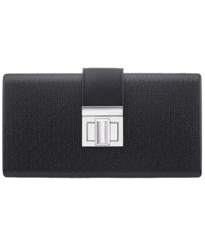 Nina Embossed Woven Turnlock Minaudiere Small Handbag In Black