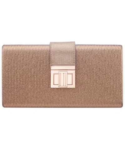 Nina Embossed Woven Turnlock Minaudiere Small Handbag In Red