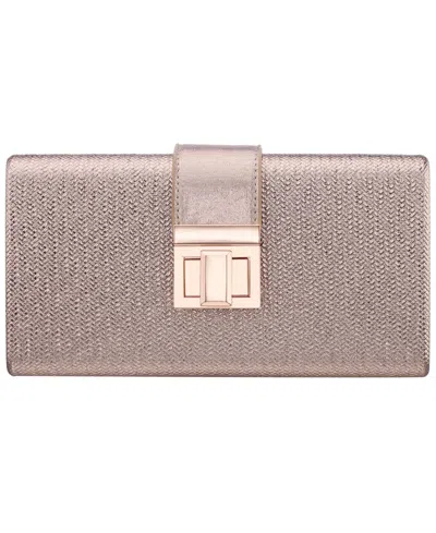 Nina Embossed Woven Turnlock Minaudiere Small Handbag In Gold